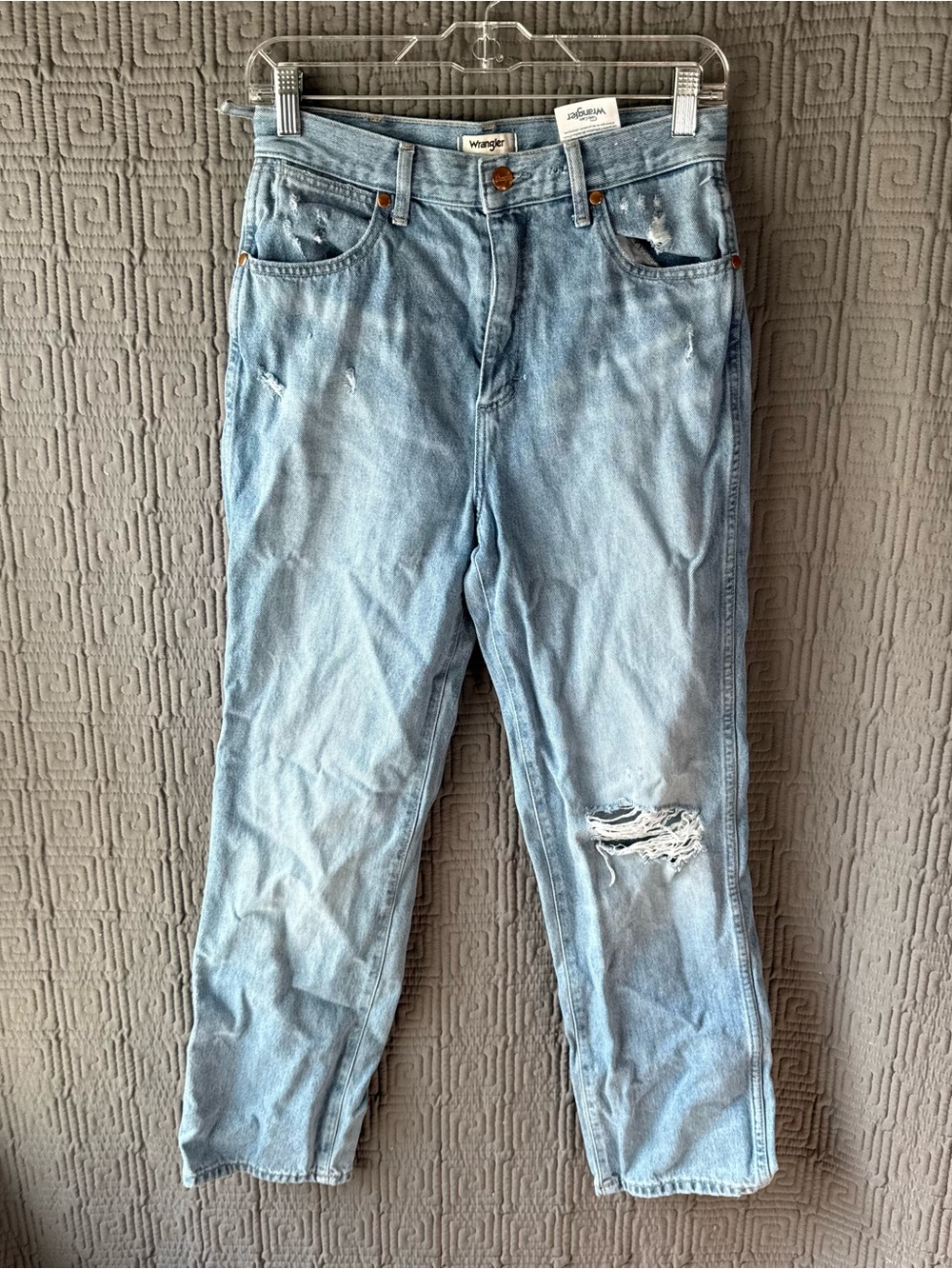 Wrangler Wild West 603 High Rise Straight Leg Distressed Jeans Patty Wash 28x28